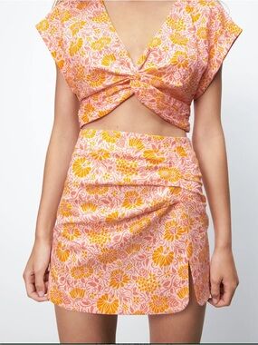 ZARA Floral Boho Linen Blend Mini Skirt